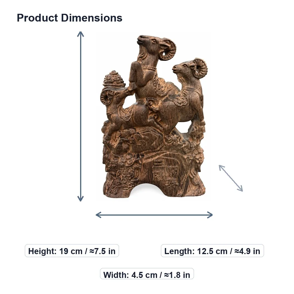 Exquisite Carved Agarwood Three Rams Statue for Chinese Feng Shui Zen Home Living Room Desk Decor Collectible Gift