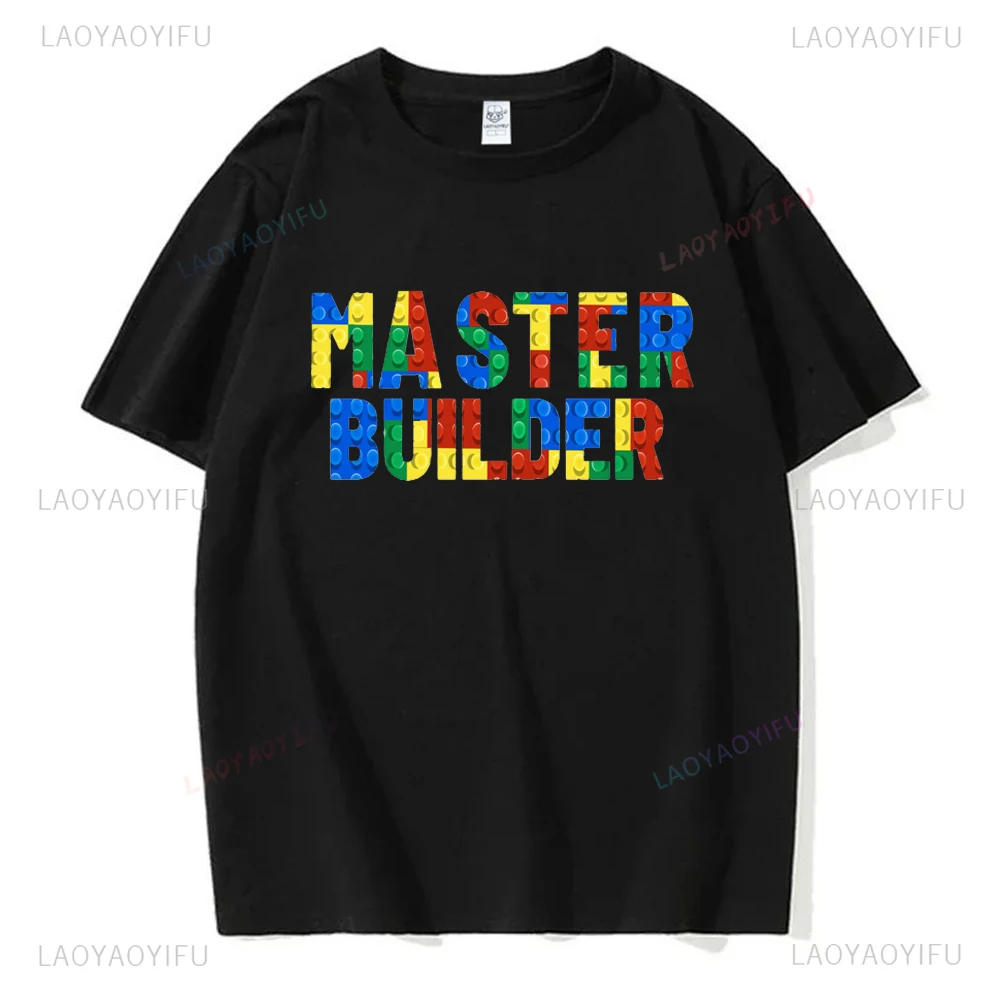 Fashion Master Builder Funny Cartoon Graphic Blocks Brick T-shirt Soft Streetwear Hip Hop Casual Loose Man Tshirt Hipster Tee