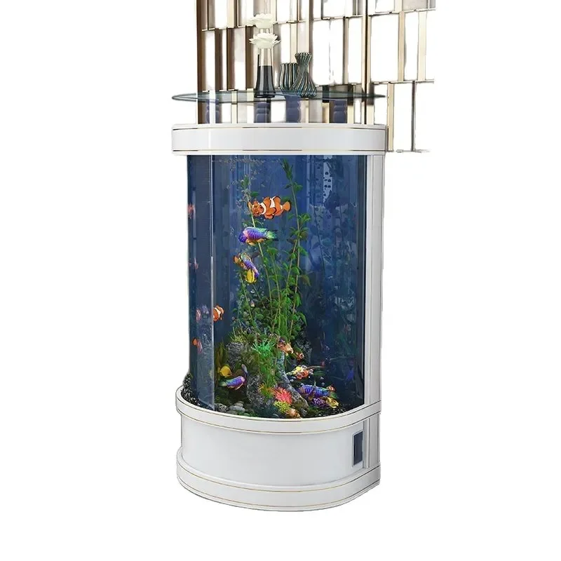 Large Cylindrical Glass Aquarium Floor Standing Semicircle Fish Tank for Living Room Home Decor No Water Change Needed Eco