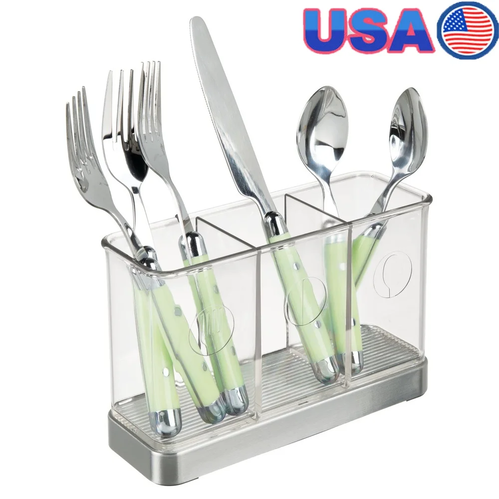 

Держатель для столовых приборов из нержавеющей стали, органайзер для хранения кухонной утвари с нескользящими ножками и 3-х отделениями, столешница для столовой