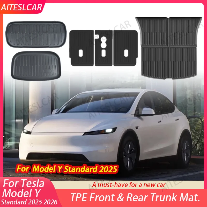 

Для Tesla Model Y Standard 2025 + коврики из ТПЭ, водонепроницаемые коврики для багажа, износостойкие подушечки для ног ModelY, коврики для багажника, аксессуары