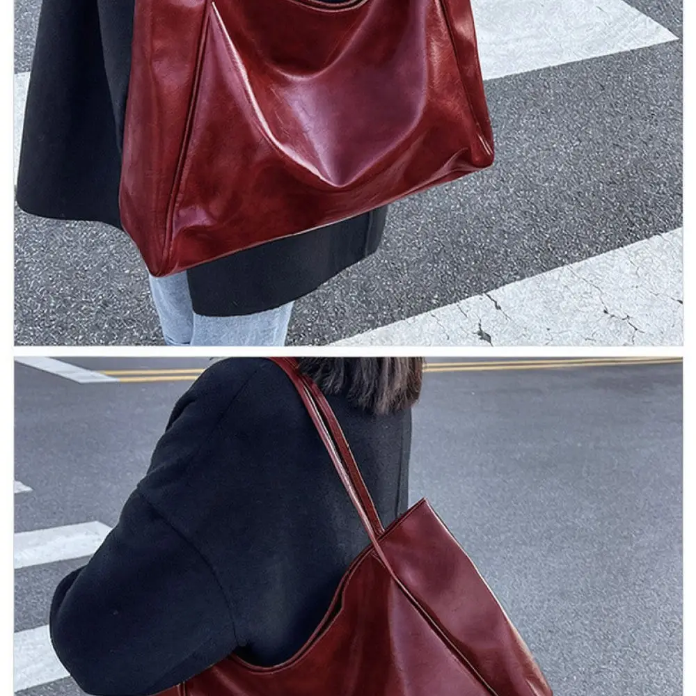 For Zhuhe Retro Large Tote Bag Womens Pu Leather Shoulder Handbag Casual Soft Commuter Daily Versatile Stylish Purse