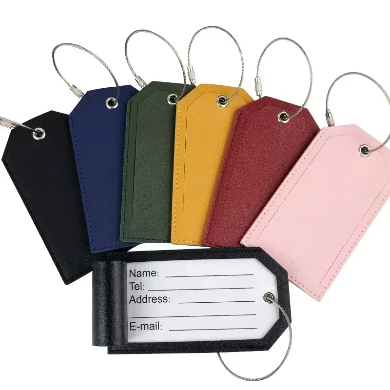 

Women Men PU Leather Luggage Tags Metal Lanyard for Suitcases Travel Accessories Fashion Solid Color Bags Label Name ID Address