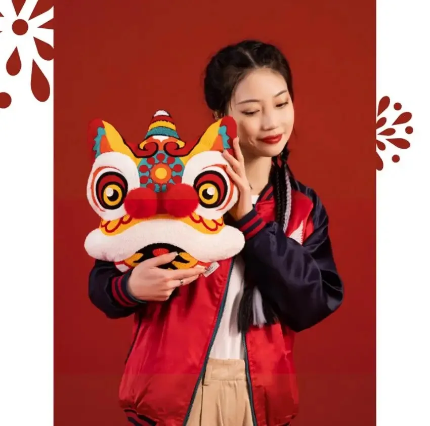 Chinese Red Lion New Year Christmas Pillow Core Back Cushion Embroidery Cushion Creative Bedroom Sofa Living Room Decor Pillow