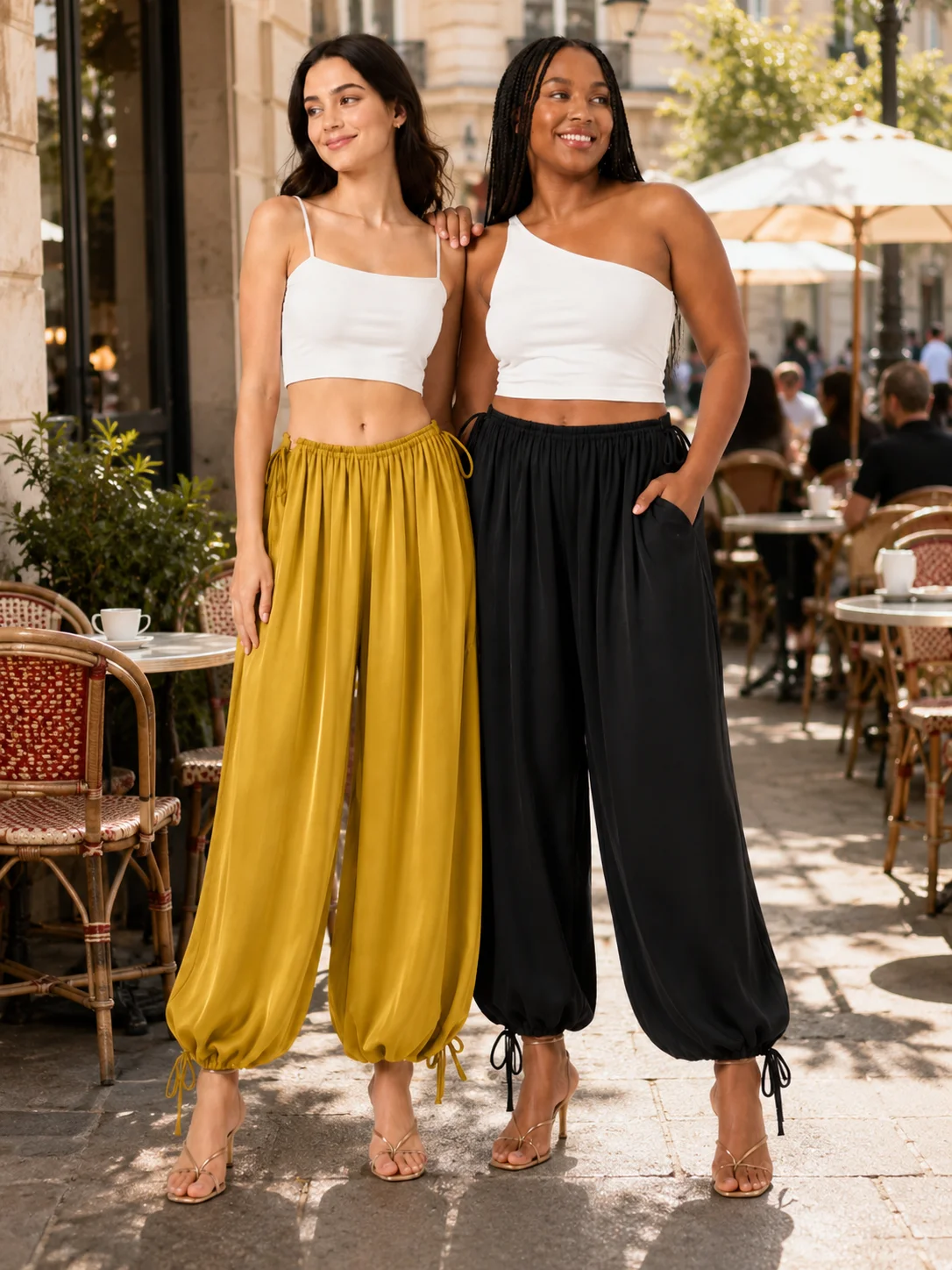 Women Harem Pants High Waist Drawstring Loose Wide Leg Trousers Adjustable Hem Casual Boho Summer Lounge Pants