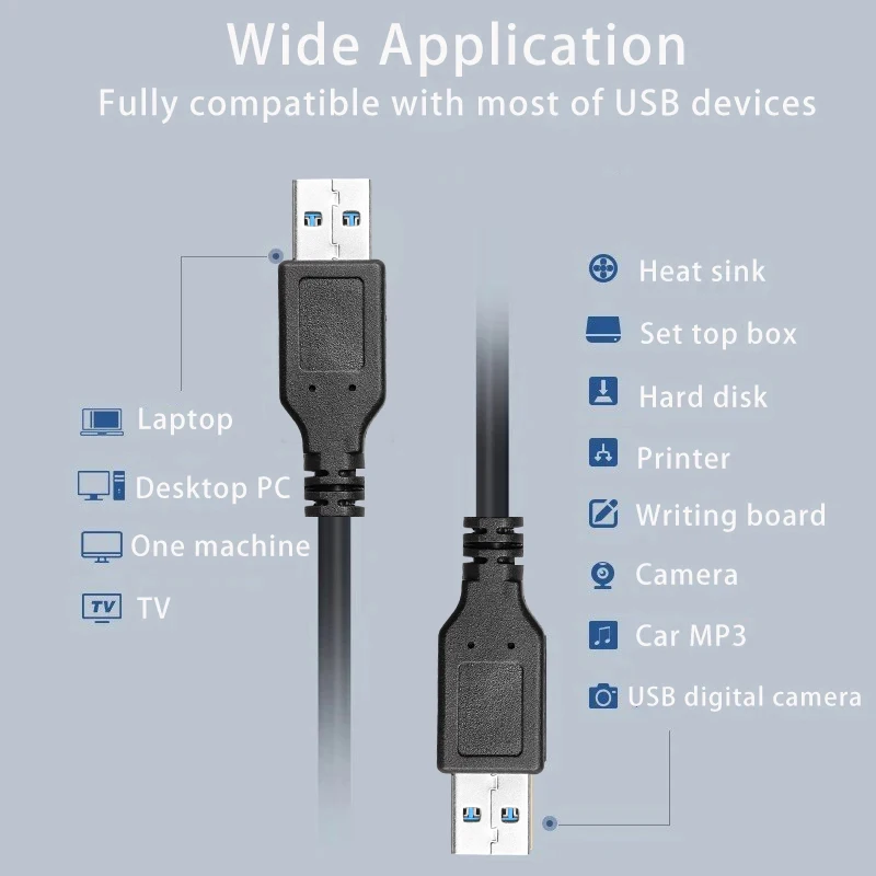 USB 3.0 Extension Cable Male To Male USB3.0 2.0 Extender Cord USB A High-speed Data Transmission for Hard Drive Radiator