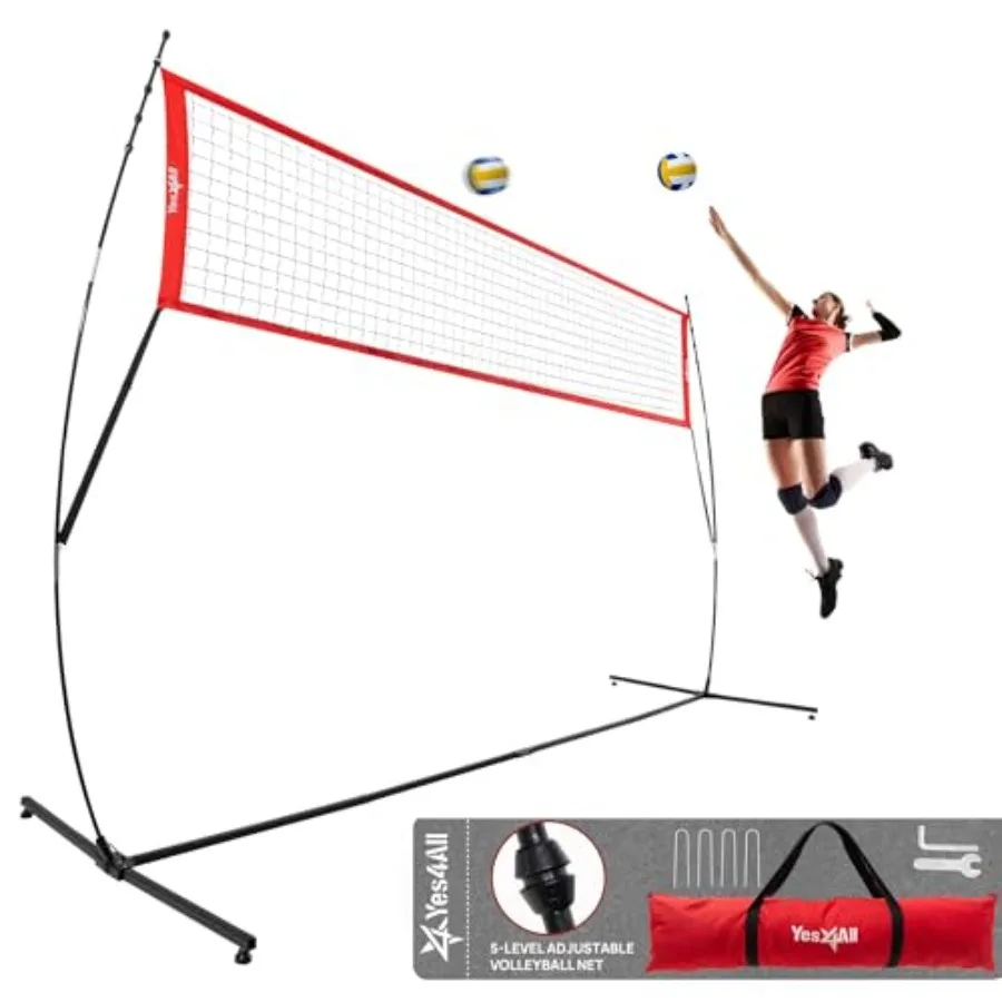 

Freestanding Volleyball Net with 5 Adjustable Hghts 12ft Portable Volleyball Net for Backyard and Beach Special Low Middle Bar