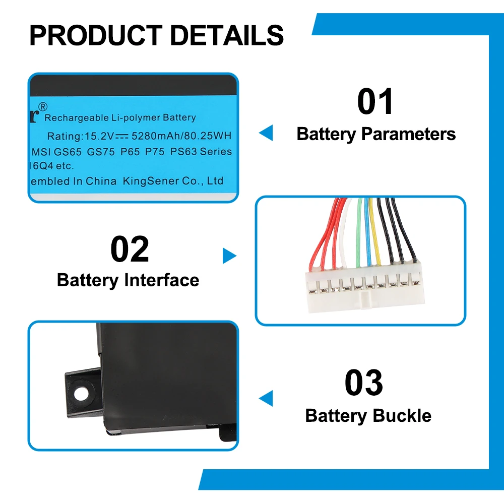 KingSener BTY-M6L Battery For MSI GS65 GS75 Stealth Thin 8RF 8RE PS63 P65 P75 Creator 8RC 8SC 9SC 9SE MS-16Q3 MS-16Q2 Series