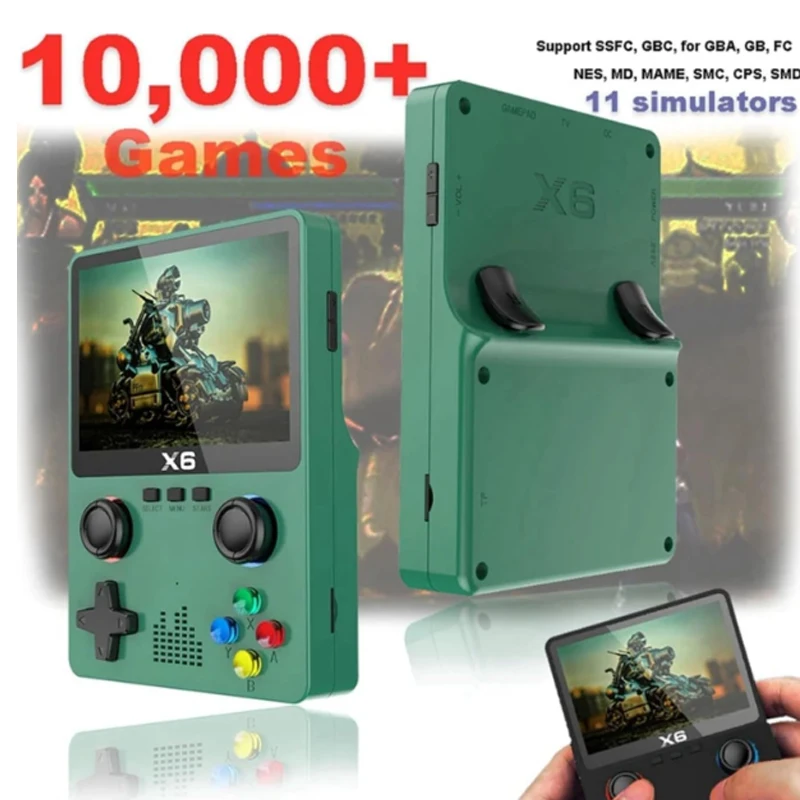 X6 3.5Inch IPS Portable Handheld Game Console Screen Dual Joystick 11 Simulators GBA Video 10000+ Classic Game Console for Kids