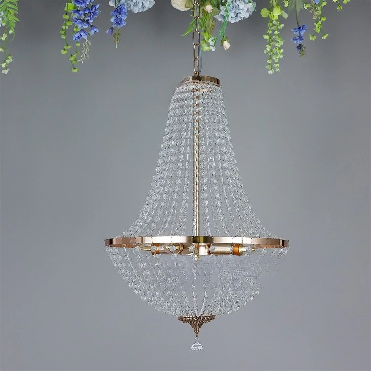 New wedding crystal bead curtain hanging gold decorative road wrought iron wedding furniture European chandelier