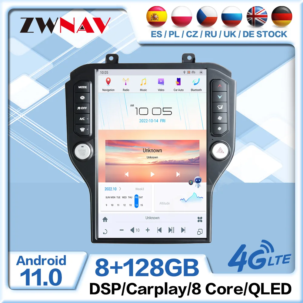 

Android 14 Carplay автомобильный радиоприемник с 14,5-дюймовый сенсорный экран для Ford Mustang 2015-2023 GPS-навигация мультимедийный плеер головное устройство