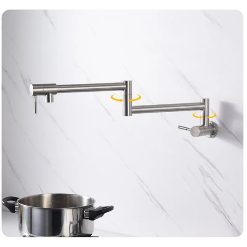 Kitchen Brass Pot Filler Tap Wall Mounted Foldable Faucet Single Cold Single Hole Rose Gold Sink Tap