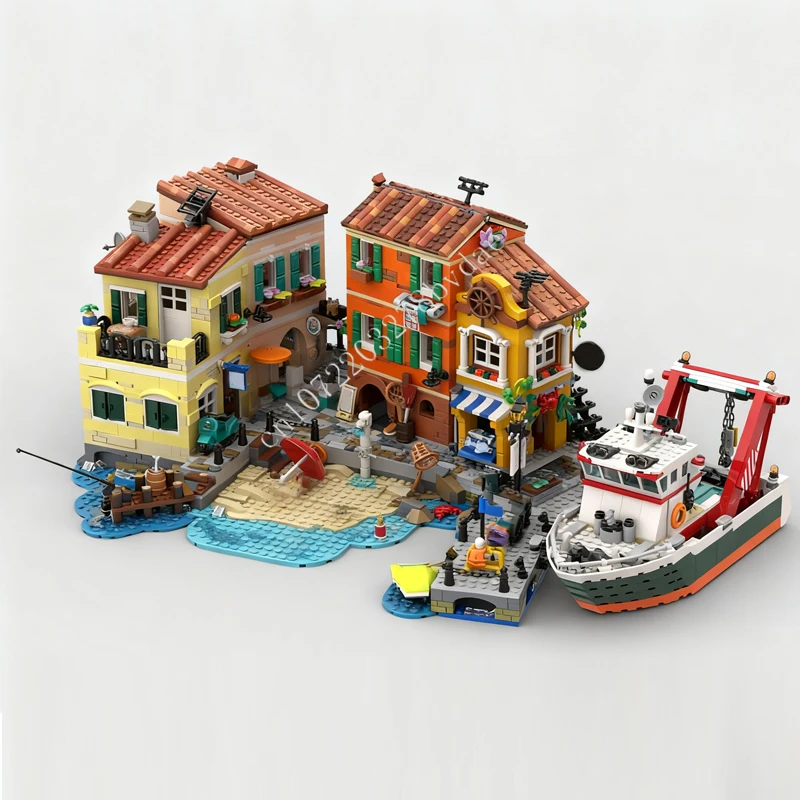 4468 قطعة جزيرة هاربور الإيطالية MOC streetview عطلة الألغاز مجموعات العمارة الجمعية عيد الميلاد عيد ميلاد لعبة هدية للأطفال الذين تتراوح أعمارهم بين
