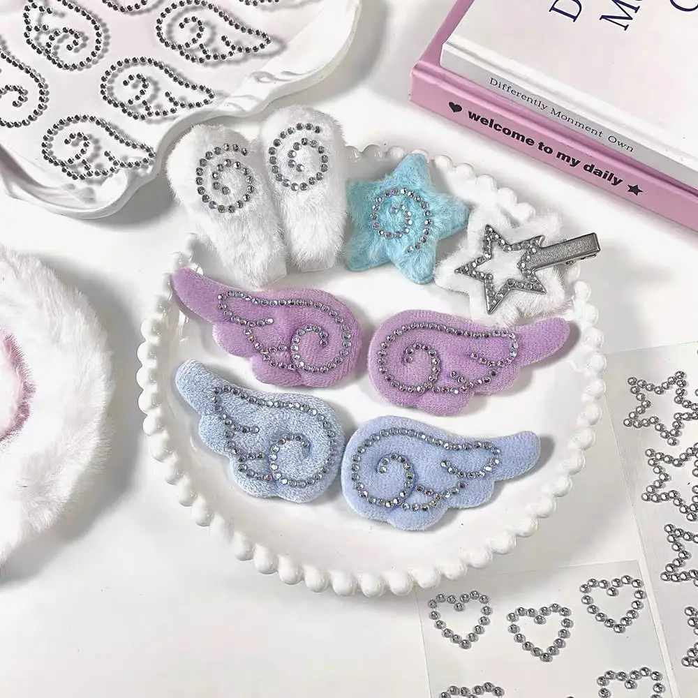 5pcs 3D Wings Shaped Pearls Crystal Stickers Sparkly Rhinestone Stationery Stickers Self Adhesive Sticker Scrapbooking Supplies