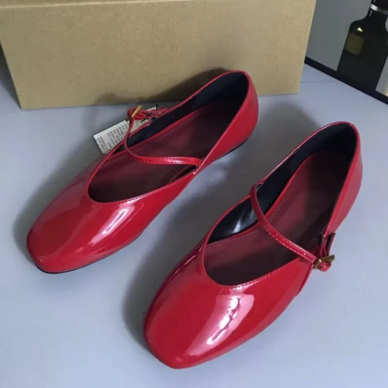 

Patent Leather Women Mary Jane Shoes Shallow Comfortable Flat Bottom 2025 Spring Ladies Flats Buckle Strap PU Leather Footwear