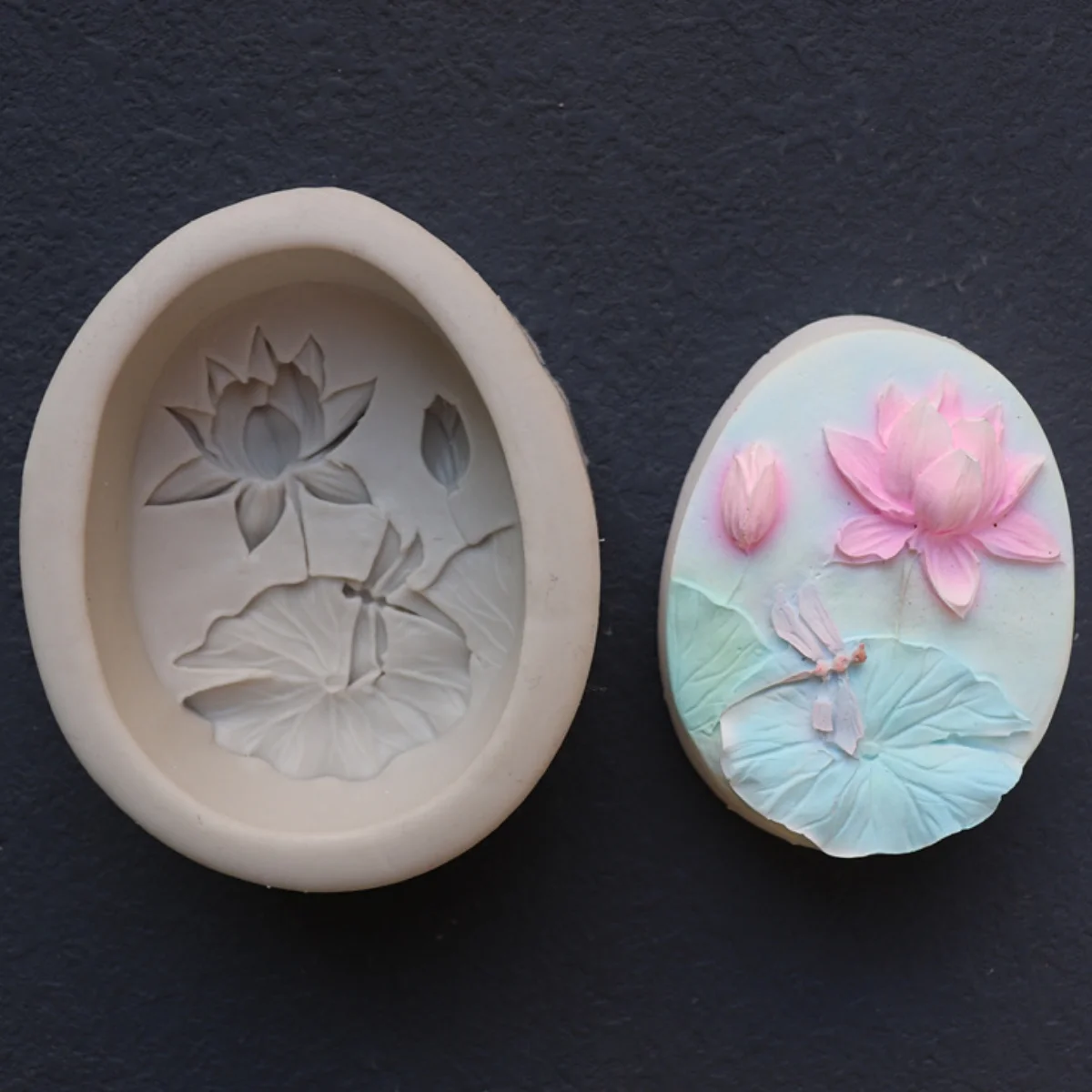 Dragonfly Lotus Oval Soap Silicone Mold DIY Lotus Leaf Candle Resin Crystal Making Flower Round Chocolate Mould Wedding Gifts