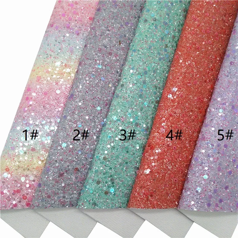 Pastel Pink Big Sequins Chunky Glitter Leather Fabric Sheets, Glitter Fabric for DIY Bows Bags and Shoes 21x29cm MB613