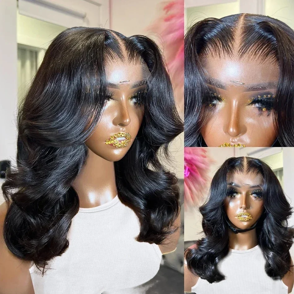 13X4 Lace Front Brazilian Remy 100% Human Hair Wig Body Wave Short Bob Wigs Transparent Lace Closure Wig With Baby Hair Women