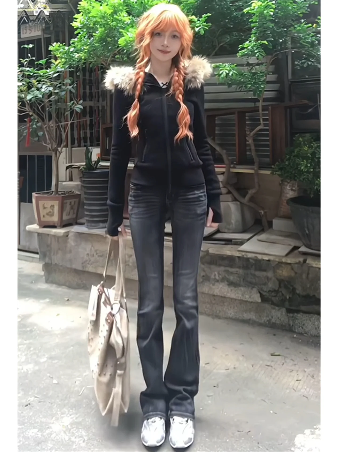 

Low Waist American Street Style Jeans Women's Slimming Extended Length Floor Sweeping Micro Flared Pants Spring Fashion