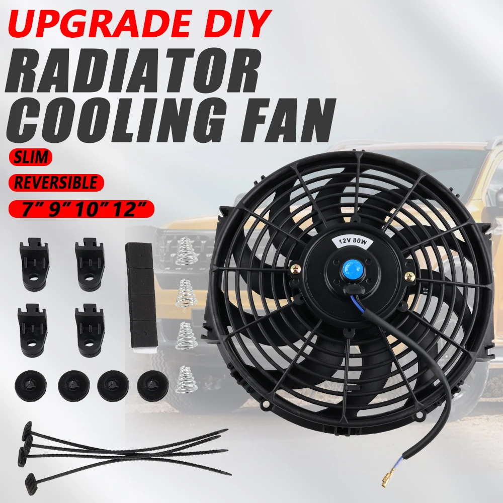 Klimatyzacja samochodowa elektroniczny wentylator chłodnicy uniwersalny 7/9/10/12 Cal 12V 80W 2100RPM ostrze elektryczny zestaw montażowy chłodnicy