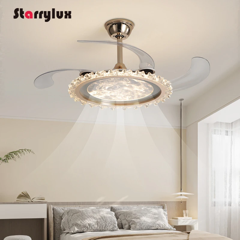 

2-in-1 Italian Luxury Ceiling Fan with Light Full Spectrum Eye Care Dining Room Chandelier Modern Cloud Design
