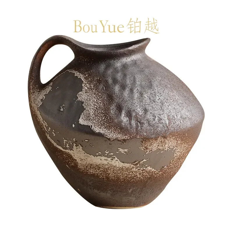 Retro Chinese Ceramic Vase Wabi Sabi Kiln Change Art Home Decor Living Room Entrance Flower Arrangement Ornament