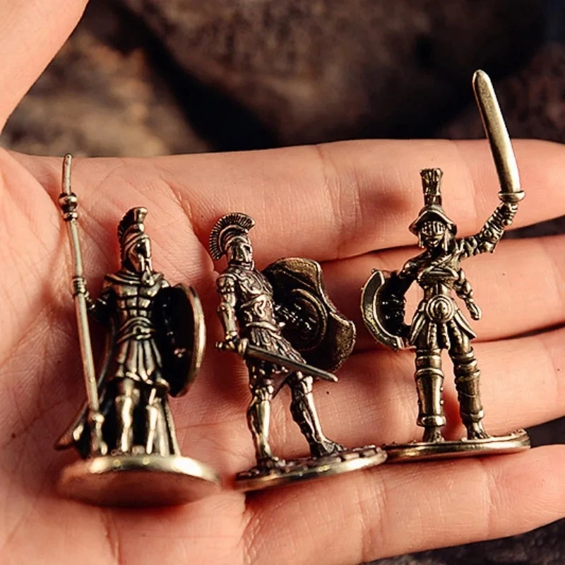hot sell 12pcs Set Retro Brass/cupronickel Spartan Warrior Statue Collectible Roman Soldier Figurine Home Office Decor Ornament