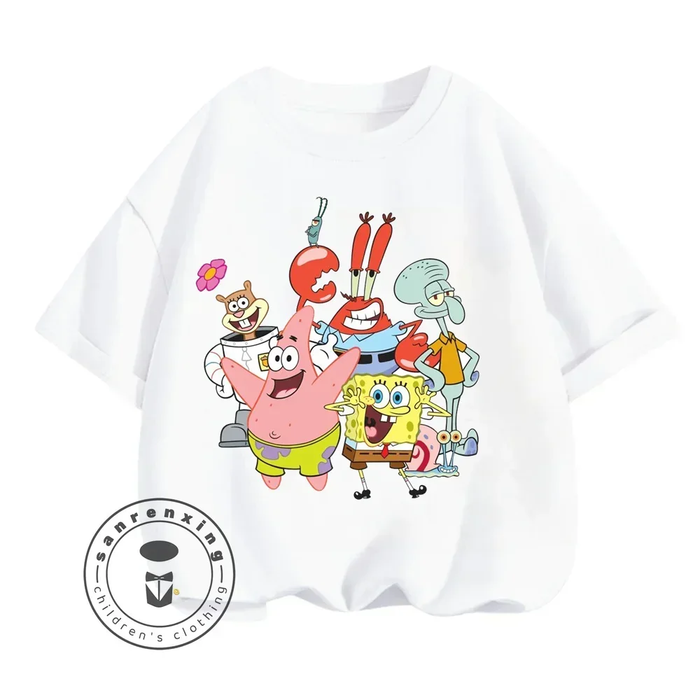 

Cartoon Anime SpongeBob SquarePants Boys and Girls Top T-shirt Short Sleeved Boys and Children Short Sleeved Quick Drying