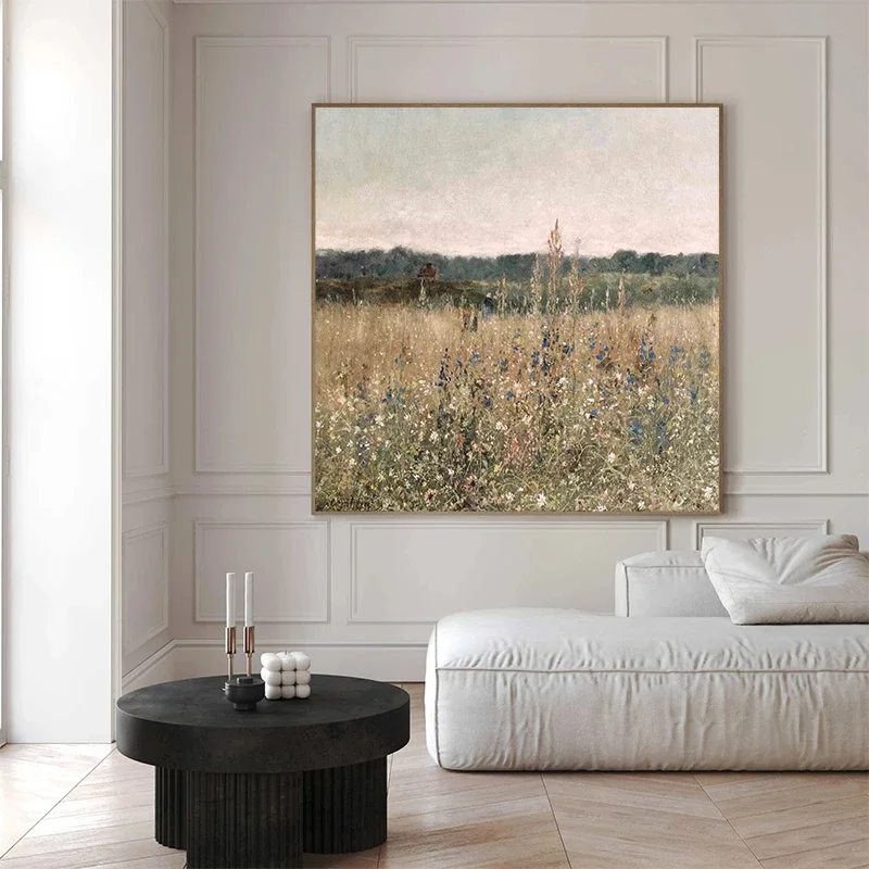 Vintage Trees Garden Wildflower Field Landscape Poster European Canal Architecture Canvas Painting Square Wall Art Home Decor