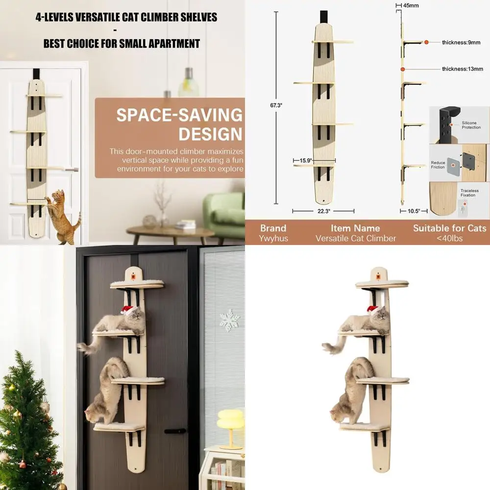 

4-Tier Indoor Wall-Mounted Cat Climbing Tree with Hanging Shelves