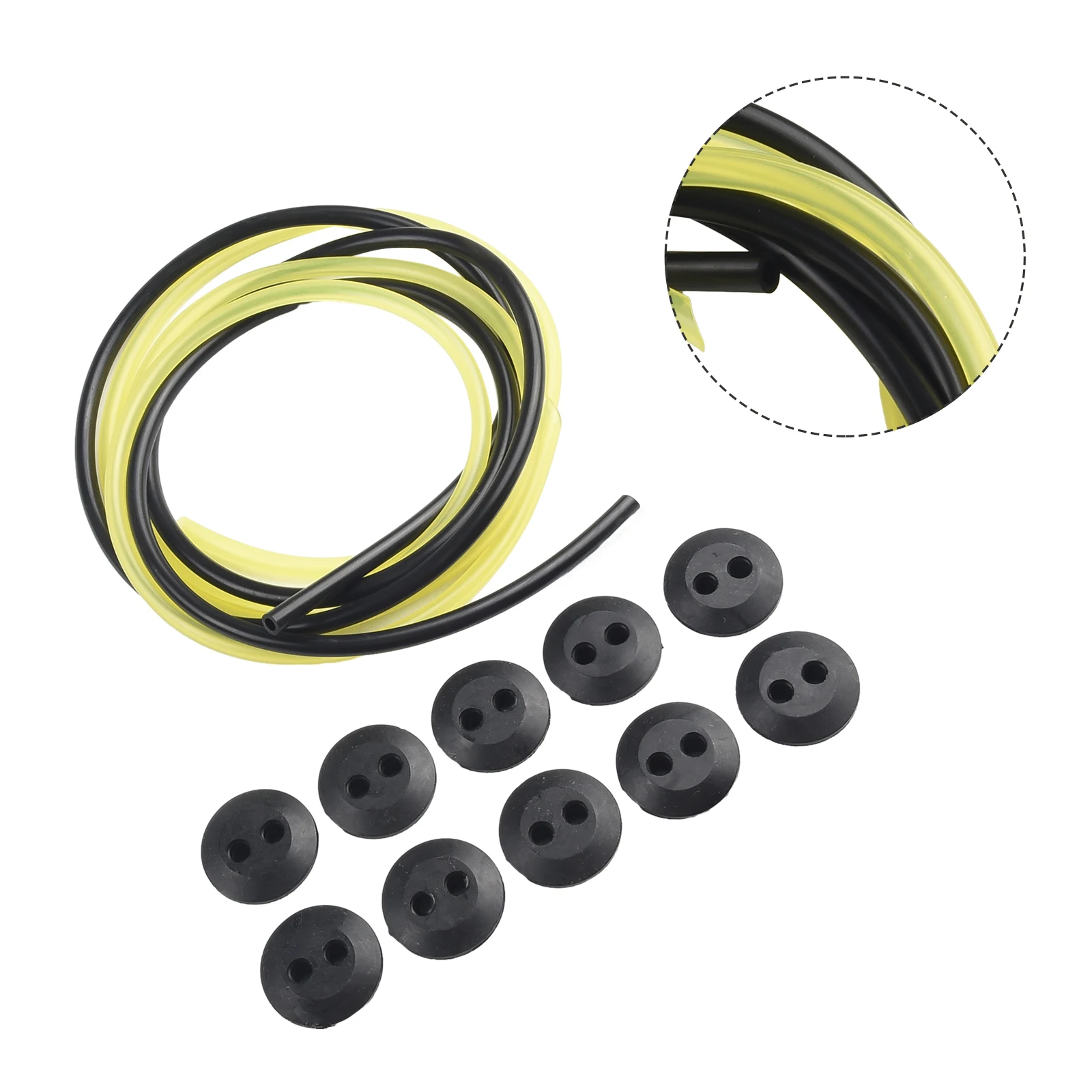 For Brush Cutter Maintenance Kit 12pcs 2-Hole Fuel Tank Grommets with 1 Meter Yellow and 1 Meter Black Fuel Line Tubing