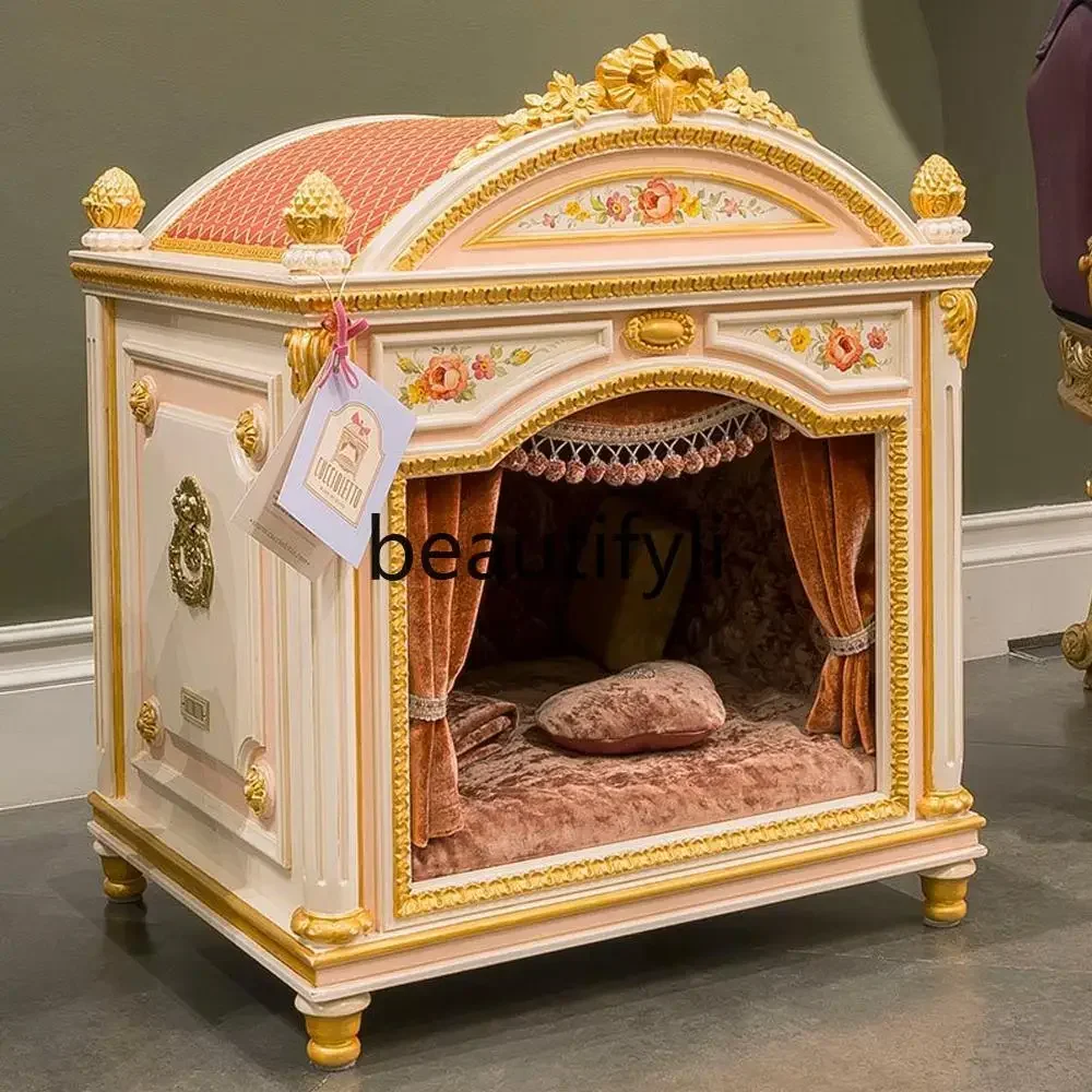 GG Solid Wood Indoor Pet Cat Dog House Small Dog House Cat Dog House Cage Villa