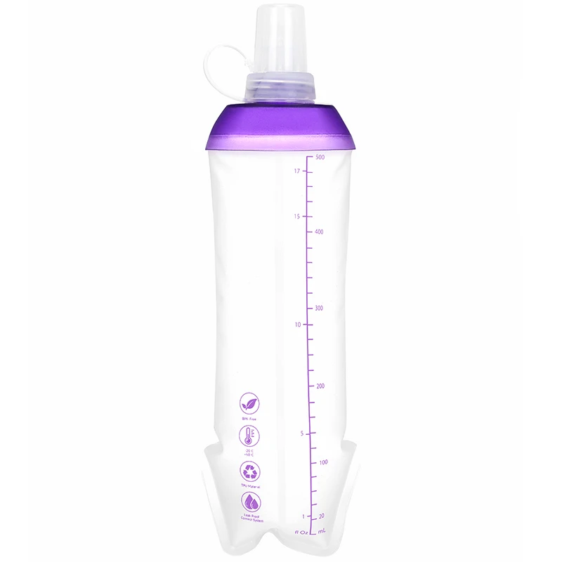 500ml Foldable Leak-Proof Soft Collapsible Water Bottle for Hydration Pack  BPA Free TPU, Lightweight Soft Flask For Running view 2