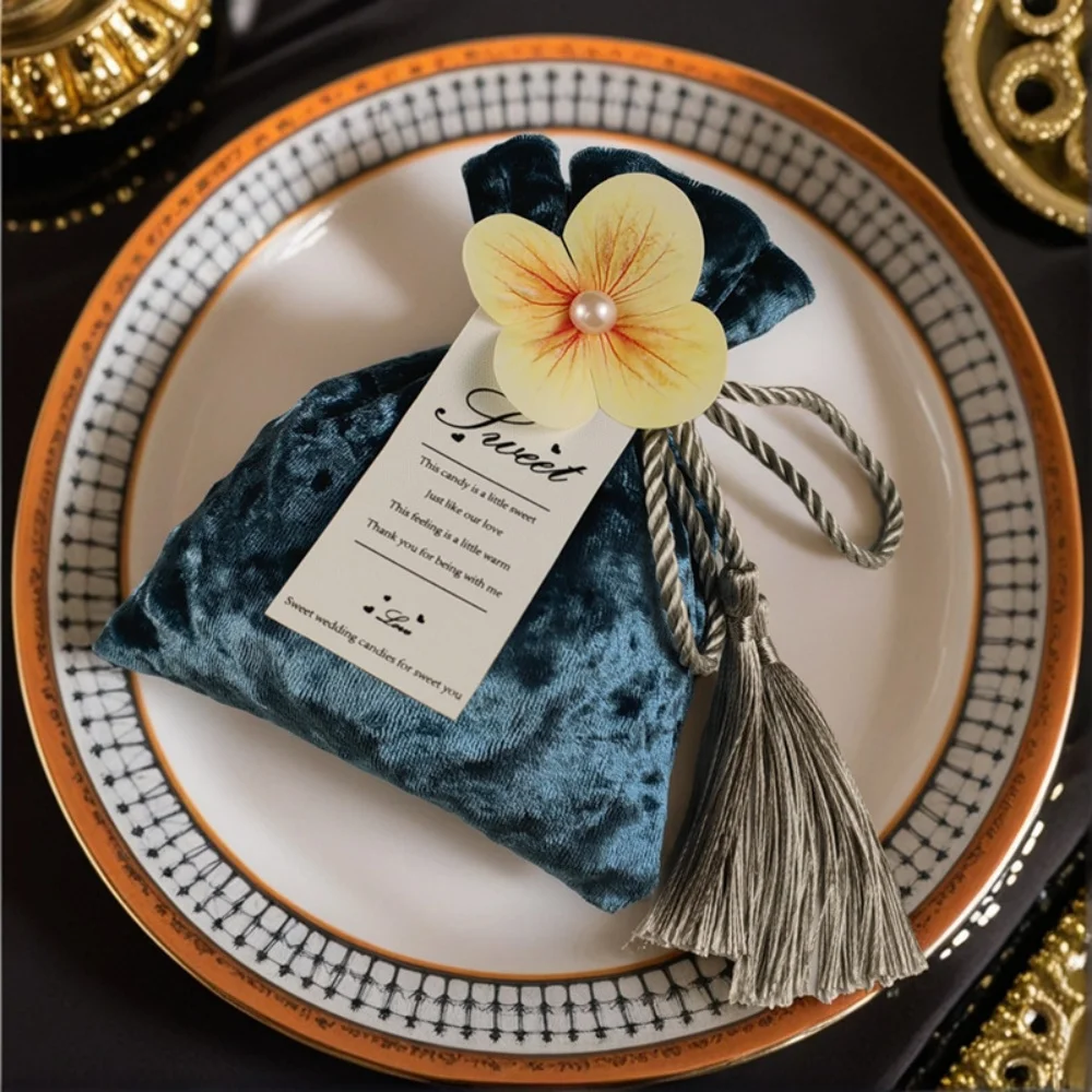 حقيبة زهور اصطناعية رائعة برباط حقيبة حلوى منظم مجوهرات الحفلات حقيبة هدايا مخملية خفيفة الوزن لمنظم المجوهرات #2