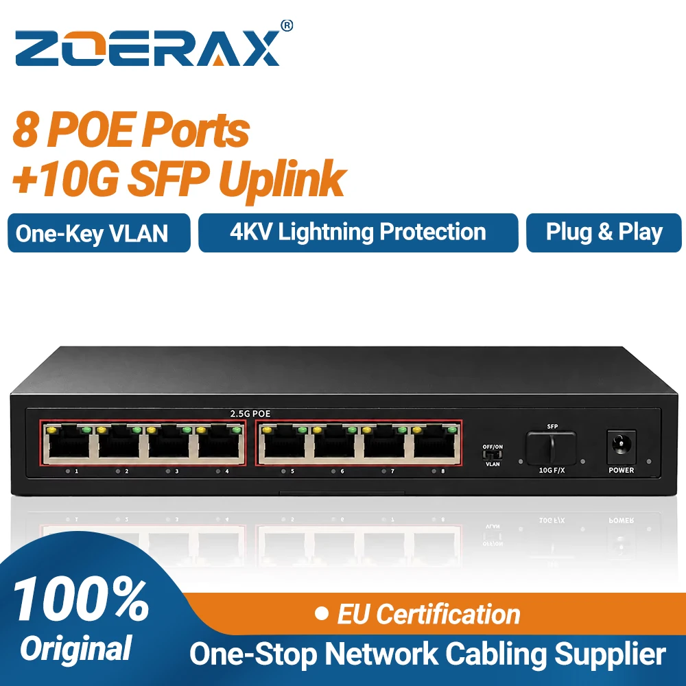8 Port 2.5G Switch Unmanaged - ZoeRax 8포트 2.5G POE 비관리형 스위치(10G