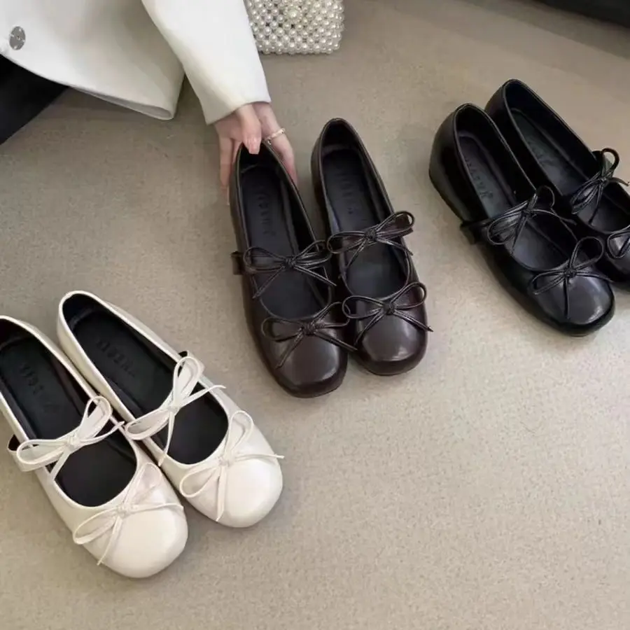 Elegant  Knot Square Head Single Shoes Fairy Style Women's Footwear Spring Summer New Fashion Match Skirts Mary Janes