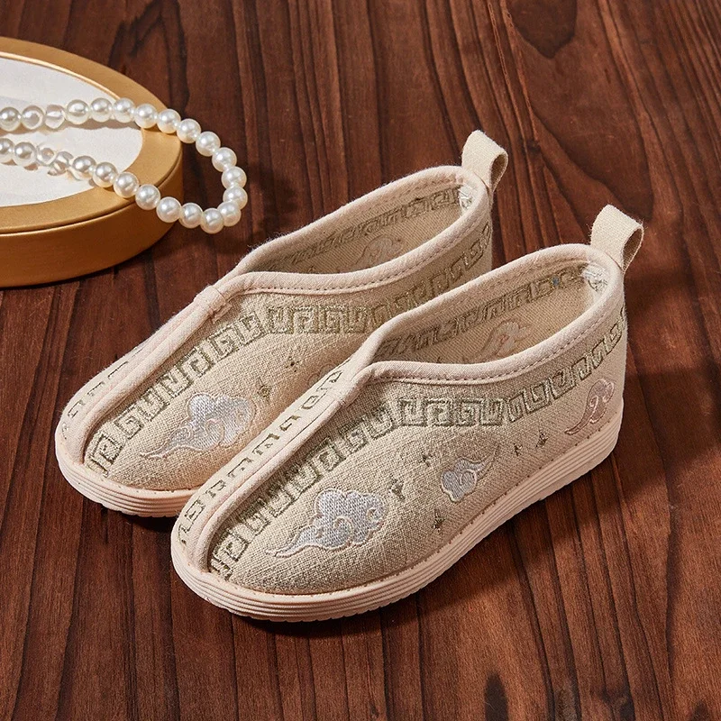 Boys Hanfu Performance Shoes Handmade Embroidery Children\'s Flats Slip-on Fashion Chinese Ancient Style Kids Causal Cloth Shoes