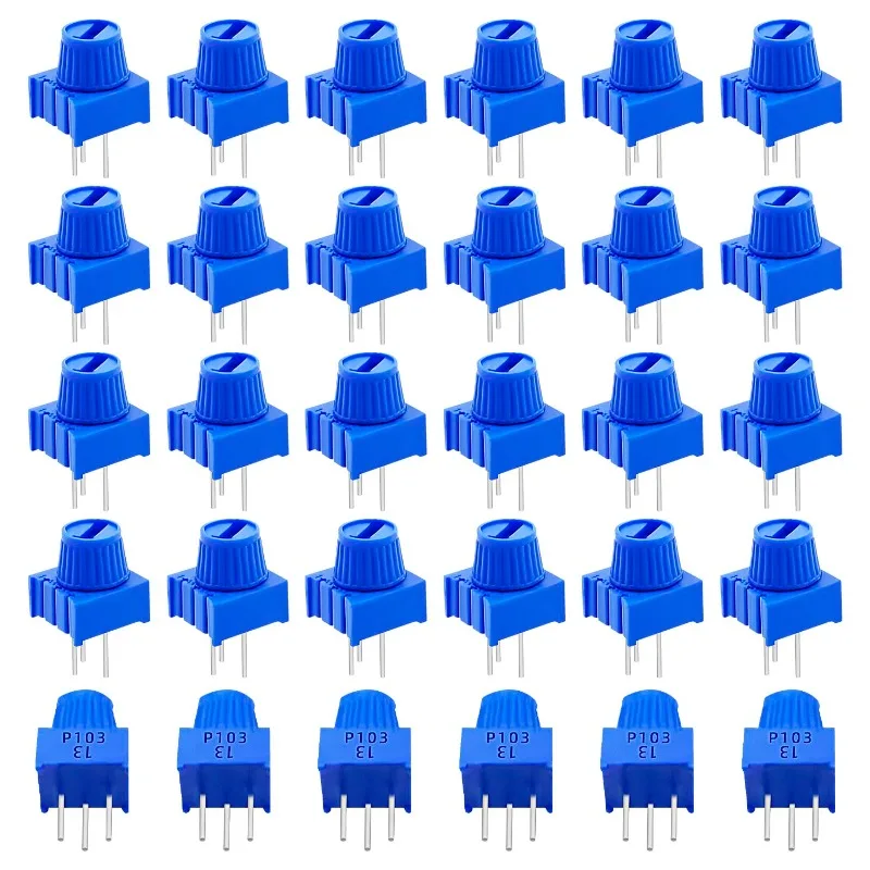 30PCS 3386P-1-103 10K Ohm Breadboard Trim Potentiometer Kit with Knob Blue Variable Resistors Trimmer Potentiometer