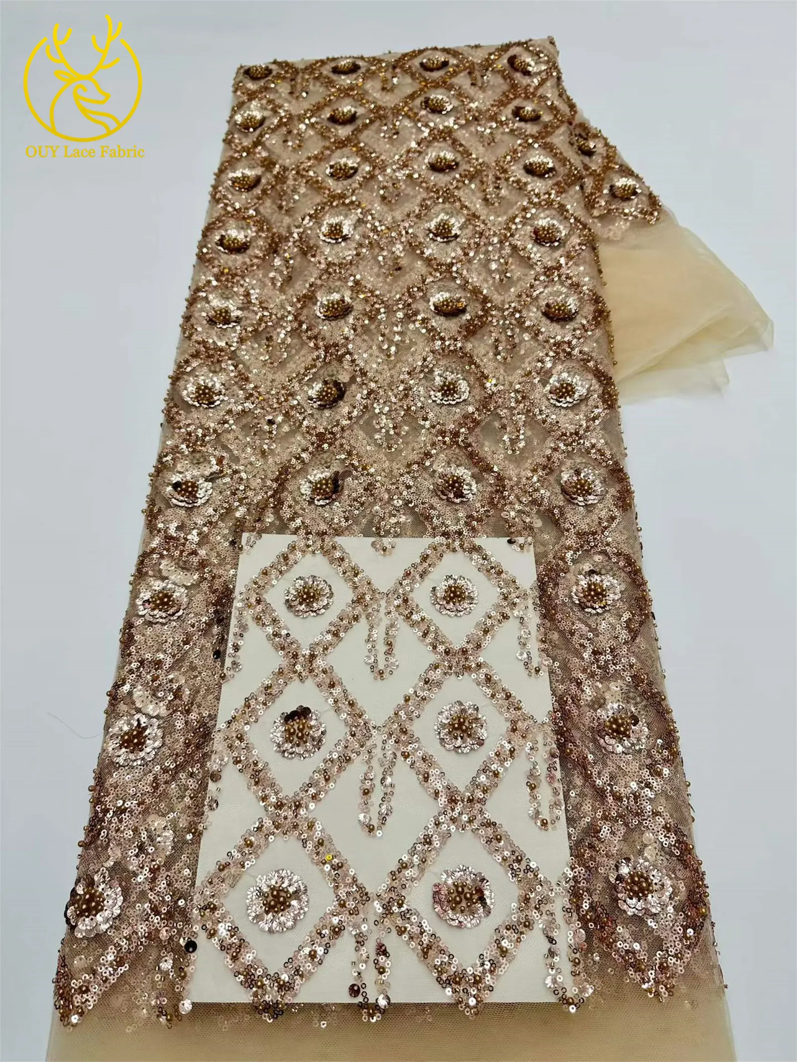 Wunderschöner afrikanischer nigerianischer Pailletten-Spitzenstoff in Diamantform, 2026, hochwertiger französischer Tüll zum Nähen von Abendkleidern – Detail 20