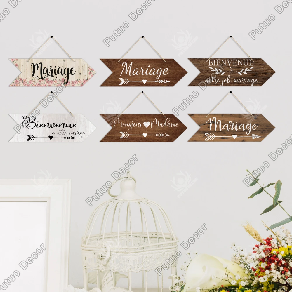 Putuo Decor Wedding Arrow Wooden Sign Hanging Wood Plaque Welcome Guide Board for Marry Wedding Scene Sweet Love Romantic Decor