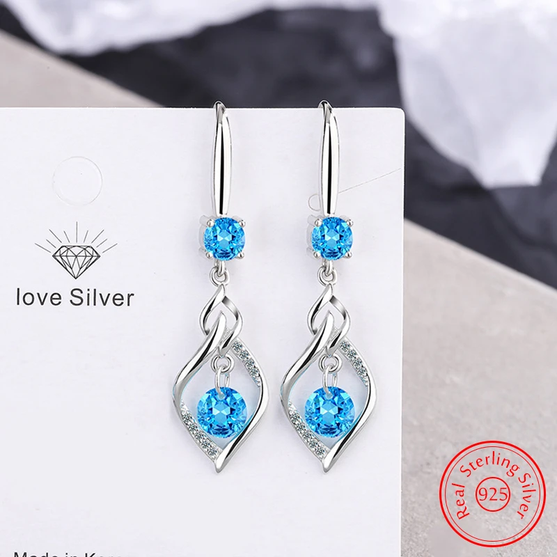 

Genuine 925 Sterling Silver Jewelry Quality New Zircon Crystal Hollow Leaf Drop Earrings Woman Fashion FQL25043