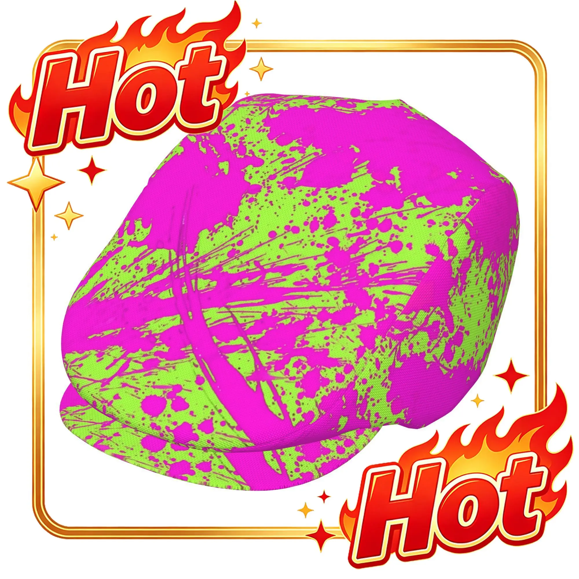 Custom 1pc Fluorescent Powder Color All-over Printed Beret, Newsboy Cap, Unisex, A Must-have Fashion Accessory For Outdoor