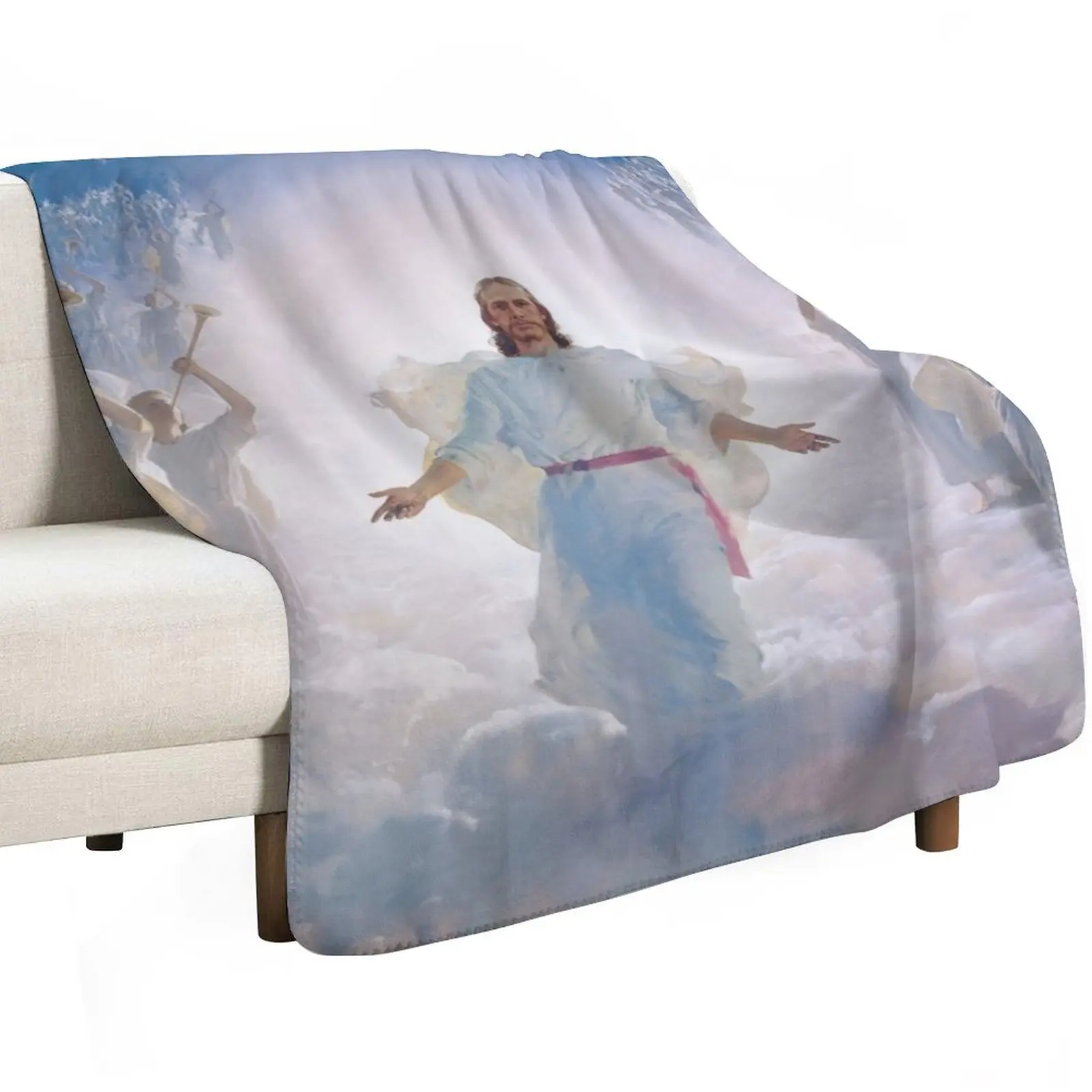 Jesus Christ In Heaven With Angels Christian Catholic Throw Blanket Outdoor Soft Blanket for Picnic Beach Camping