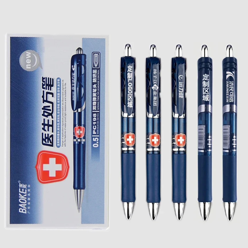 12Pcs/set 0.5mm Doctor Prescription Gel Pen Refill Large Capacity Dark Blue Ink Pen Writing Stationery Office School Supplies