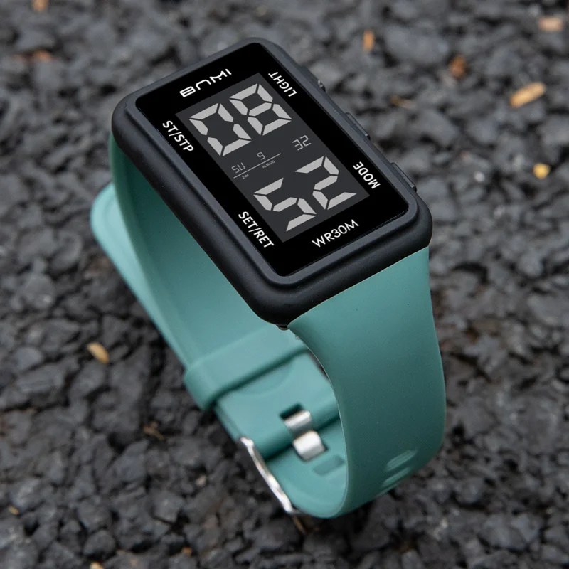 Multifunction Electronic Watches For Man Silicone Strap Outdoor Sports Rectangular Dial Digital Display Wristwatch Male Clock