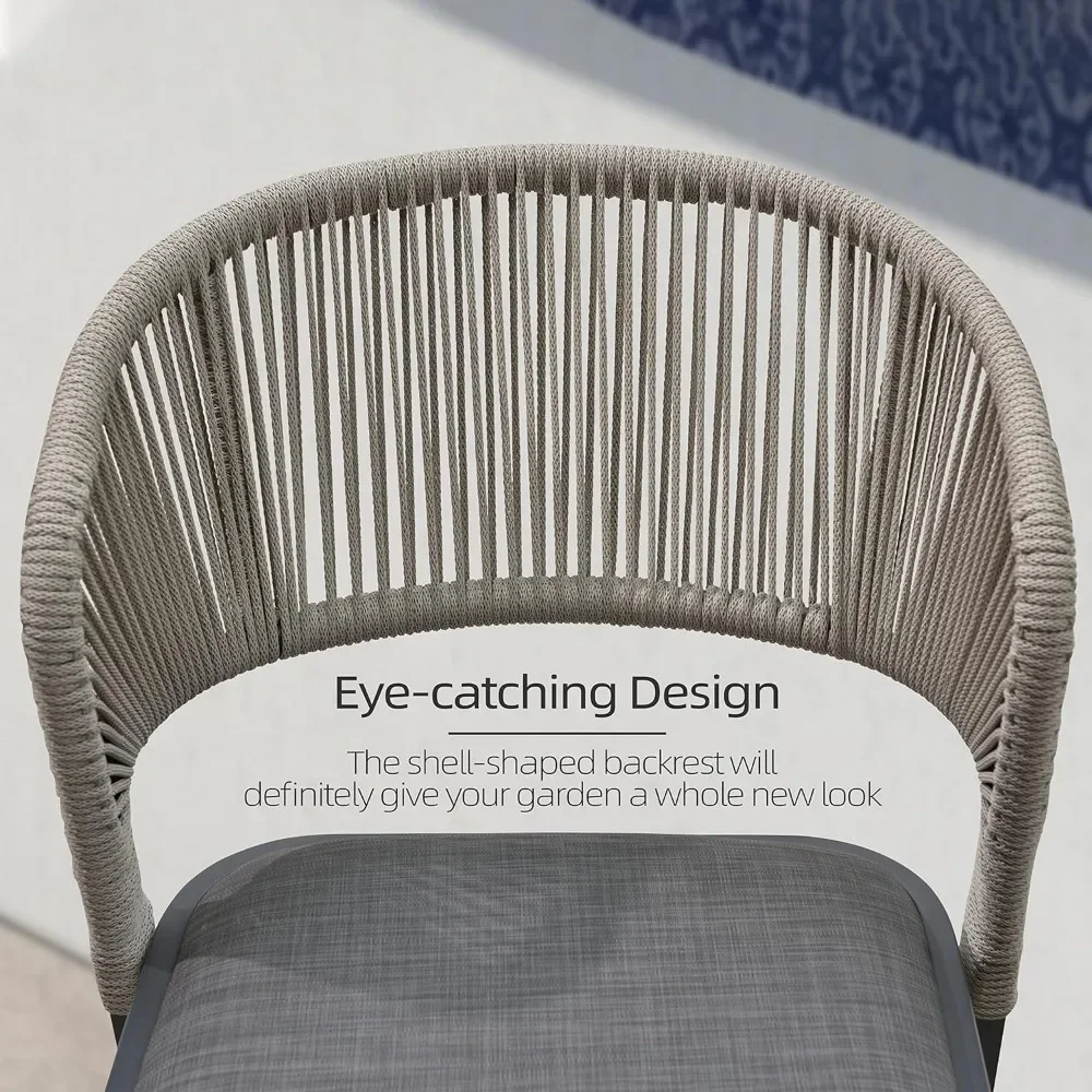 Conjunto de bancos de bar com altura de balcão de 2 bancos de bar modernos de vime de alumínio para exterior com encosto e almofada