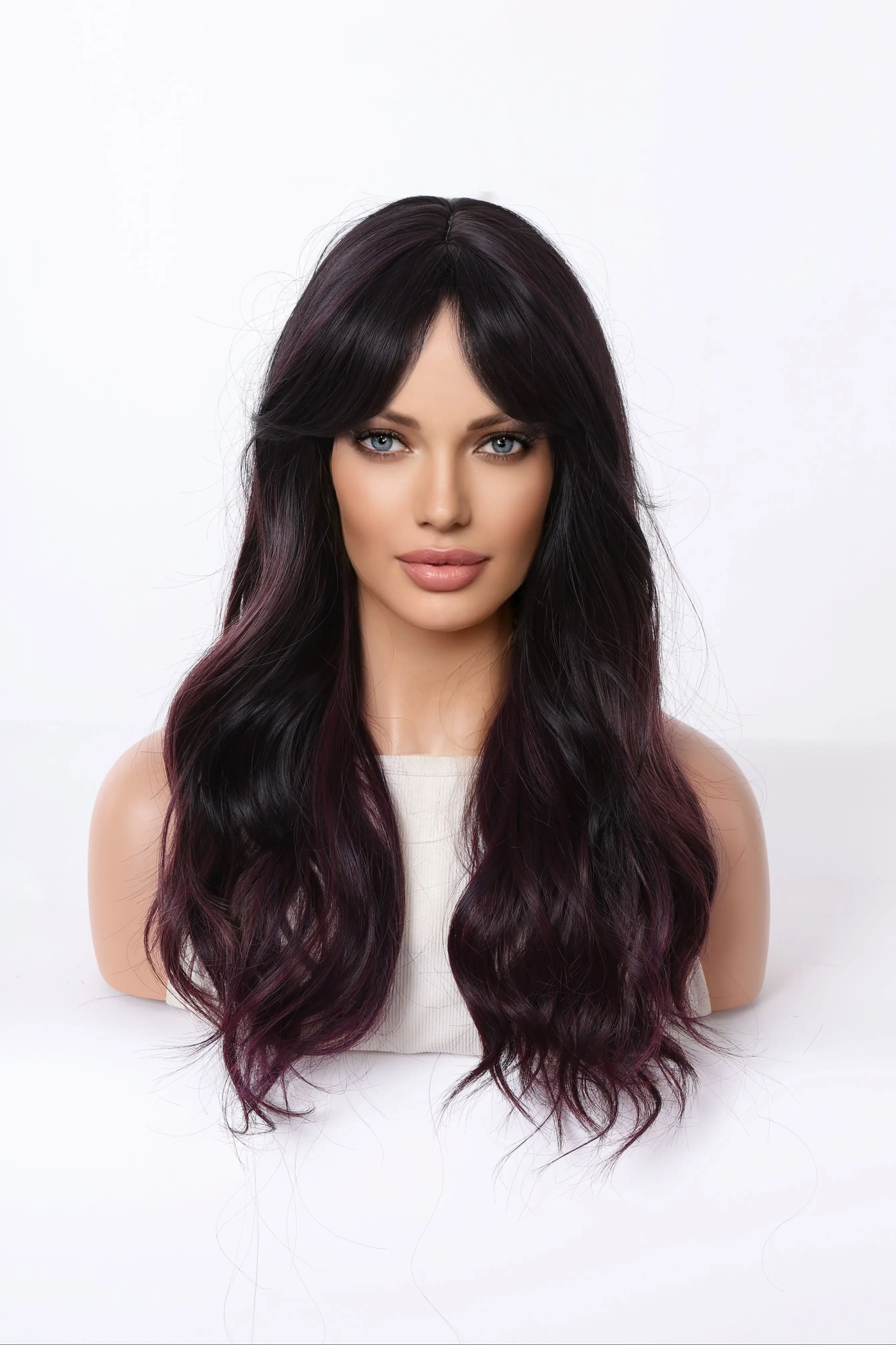 Europe And American Ladies Wig Black Purple Gradient Middle Part Of The Micro Roll High Temperature Silk Wig Headpiece