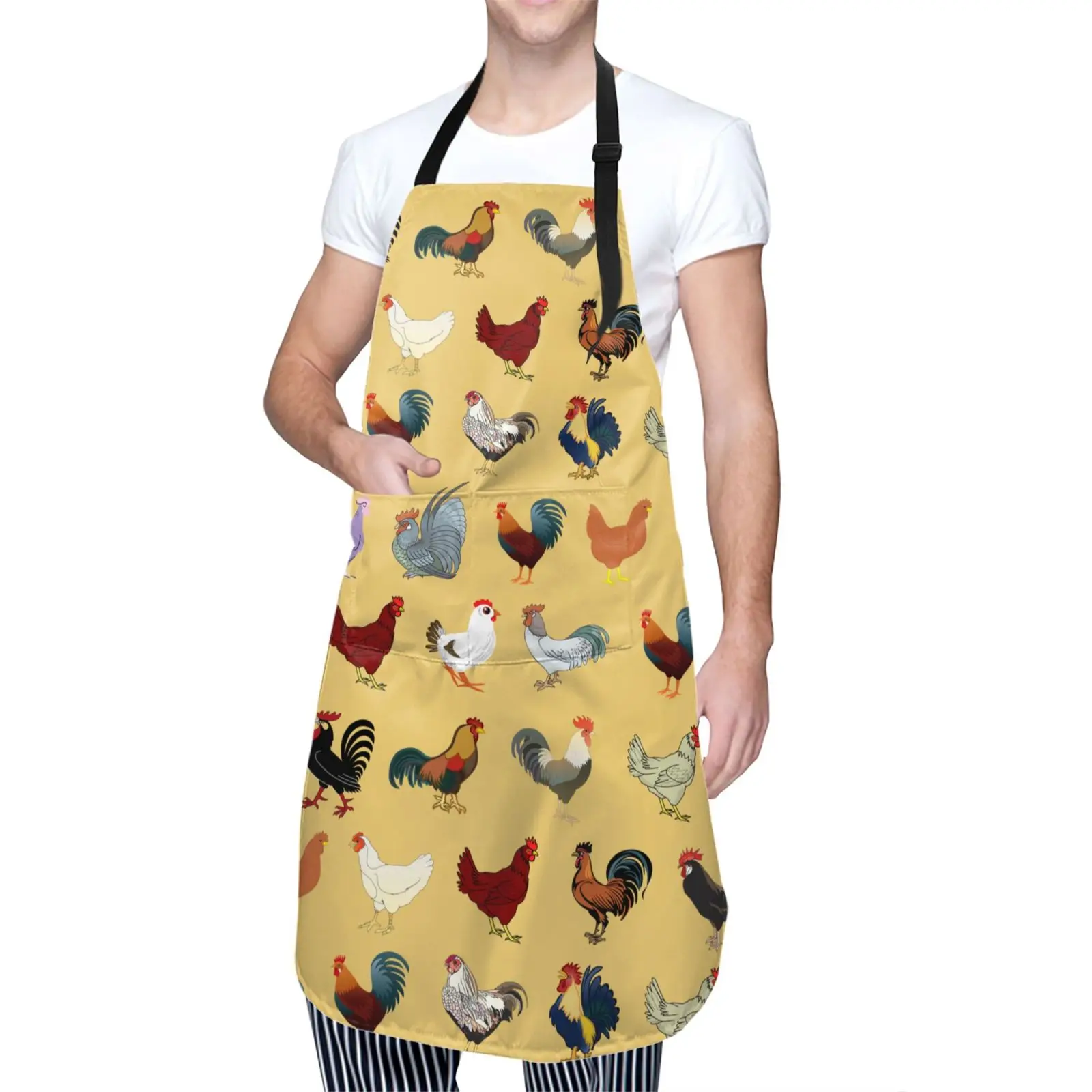 Cute Rooster Apron Chicken Aprons for Women with 2 Pockets Funny Animal Aprons Unisex Kitchen Bib for Cooking Baking Gardening