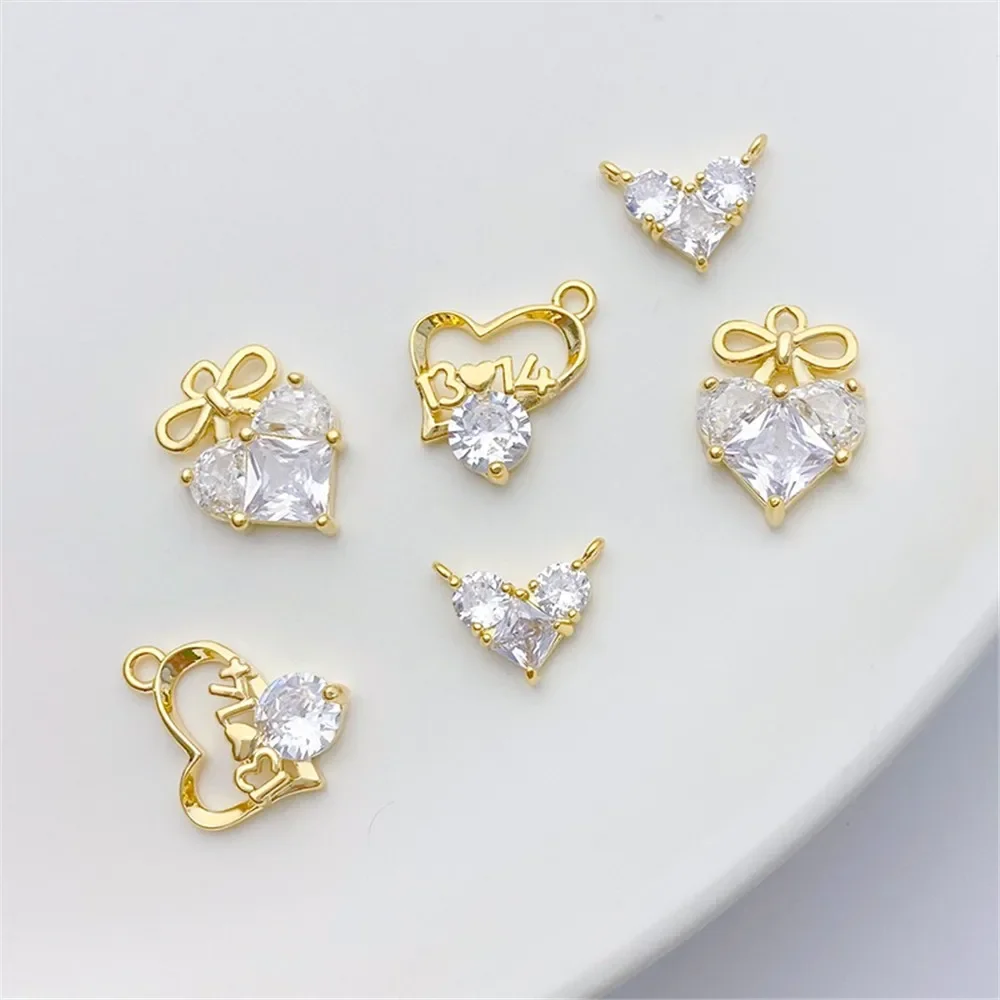 

14K Gold-plated Color Micro-inlaid Zircon Cherry Love Crown Pendant Diy Handmade Bracelet Necklace Ear Jewelry Accessories L463