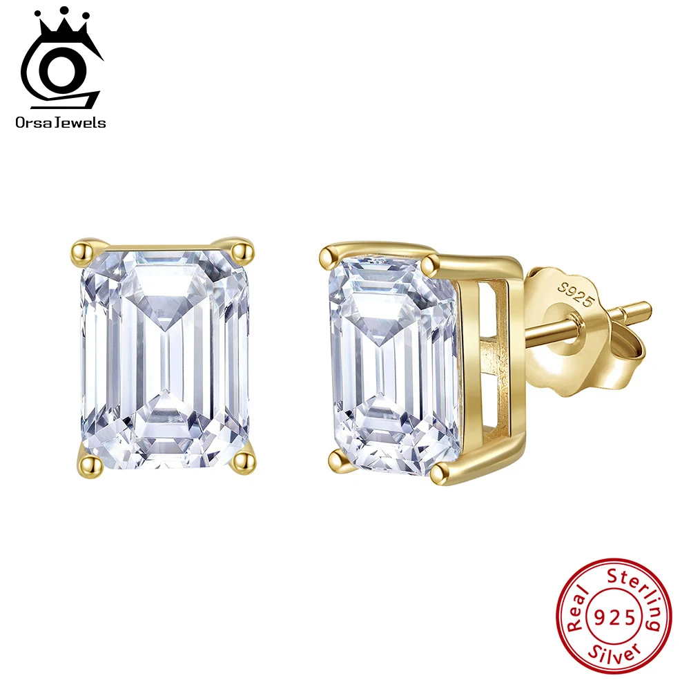 

ORSA JEWELS Dazzling 925 Sterling Silver Clear 8A CZ Square Stud Earrings for Women Charm Wedding Statement Fine Jewelry LZE56